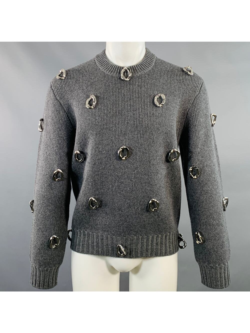 BURBERRY Size XS Grey Embellishment Cashmere Wool Crew Neck Sweater